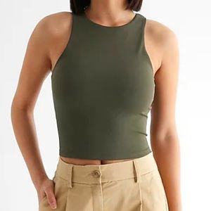 NWOT Express Body Contour High Compression High Neck Cropped Tank in Basil Green